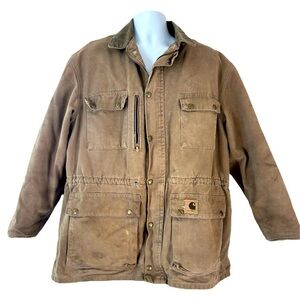 CARHARTT VTG 90s Distressed Canvas Blanket Lined Barn Chore Jacket Brown XL USA